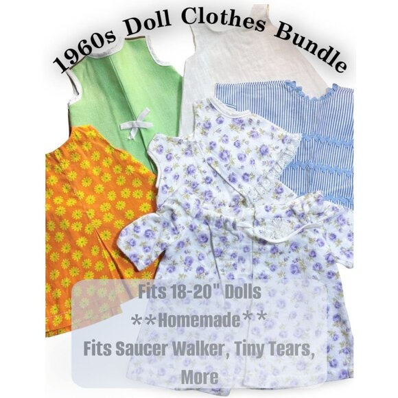 Vintage 1960s Doll Clothes Bundle Lot 5 Outfits for 18 in 20 in Dolls Homemade - Picture 1 of 7